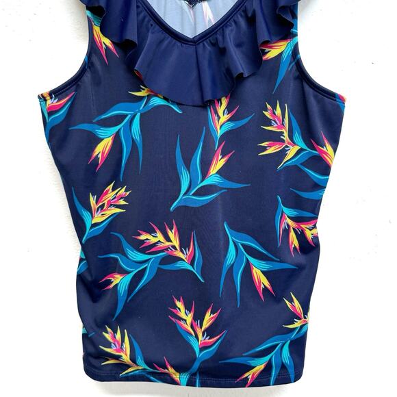 LANDS' END young girls tankini top size 14+ bathing suit top blue floral - Picture 3 of 7